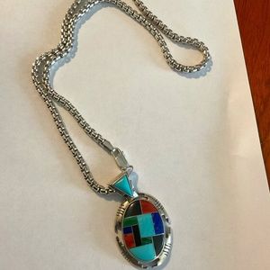 Carolyn Pollack Relios Sterling Inlay Pendant with Sterling Chain